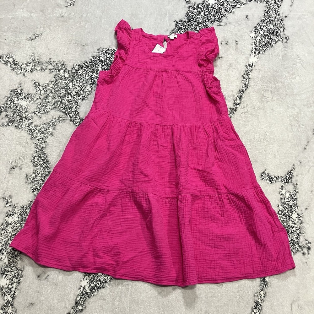 J Crew Ruffle Sleeve Tiered Mini Gauze Dress Pink‎ Womens Size 8 NWT
